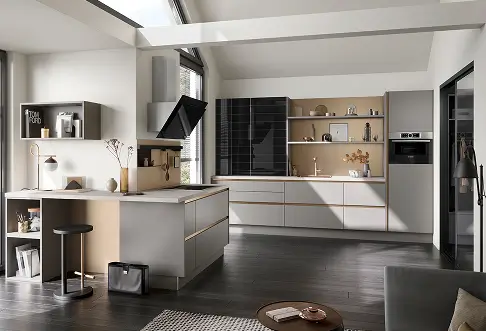 Letisztult design konyha szürke és bézs színben